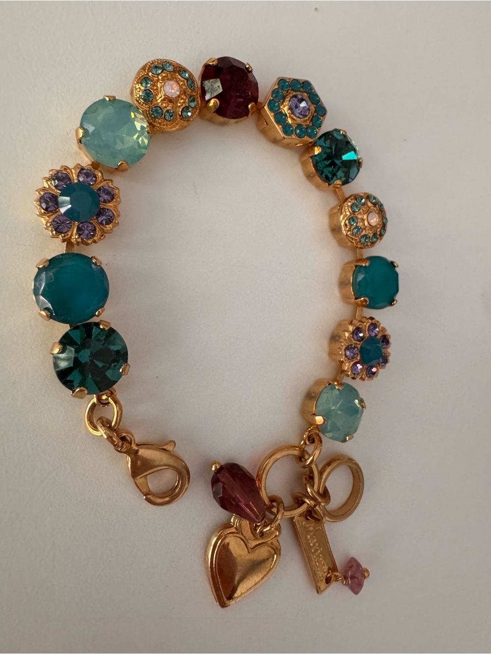 Mariana Gold-Tone Multicolor Crystal Charm Bracelet - Teal, Purple, Aqua - Picture 5 of 6